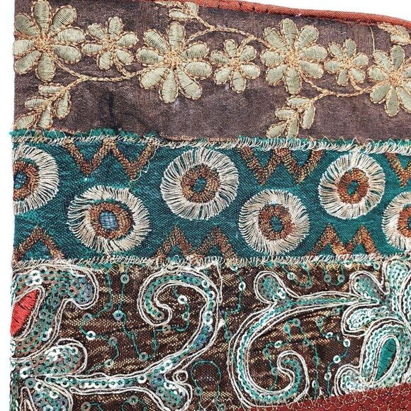 Sequin Patchwork Embroidered Silk Purse Clutch Purse Bag Recycled Fabric India - Picture 9 of 12